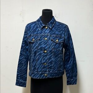 New! Colleen Lopez Blue Striped Denim Jacket- Medium